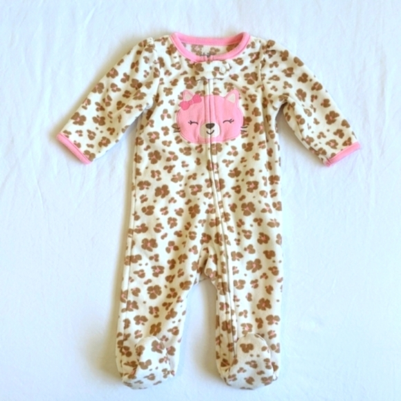carter's animal print fleece zipper footie sleeper pajamas 3 months baby girl - Picture 1 of 7